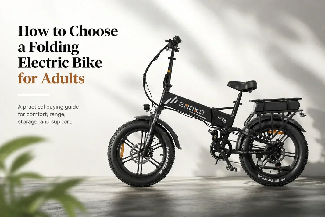 Hero image of the black EMOKO EC20 folding electric bike in a clean editorial layout for an adult buying guide.