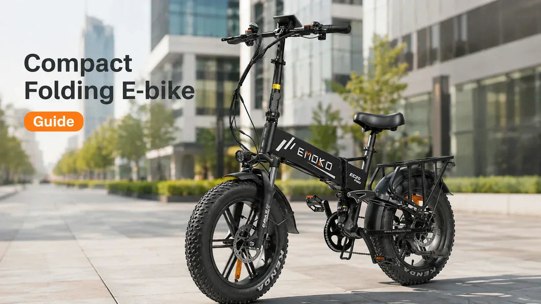 Compact folding e-bike parked in a modern city setting for urban commuting guide