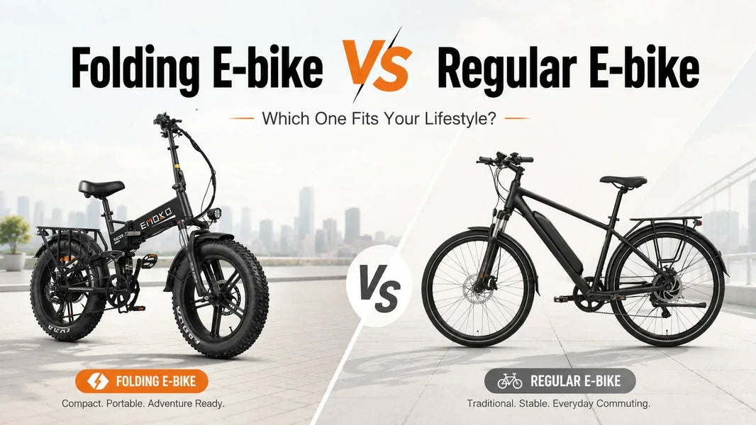 Folding e-bike vs regular e-bike comparison showing a foldable electric bike and a regular electric bike for lifestyle decision