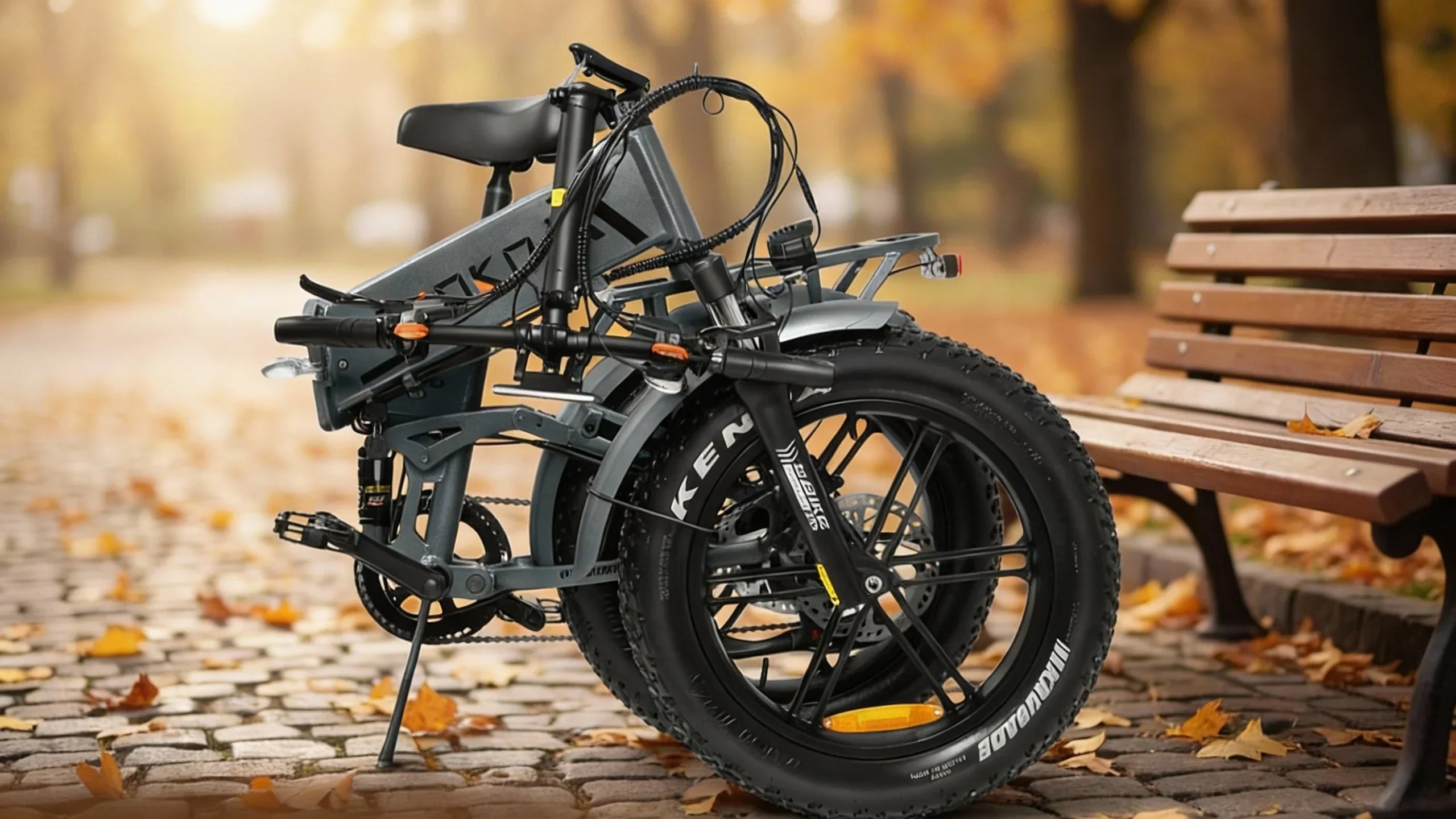 EMOKO EC20 folding fat-tire electric bicycle shown folded outdoors