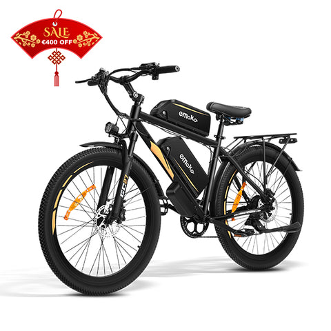 EMOKO EC27 elektrische fiets met dubbele accu en lange actieradius voor maaltijdbezorging, 27.5-Inch wielen en achterrek